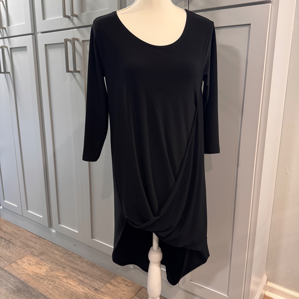 Sympli Black Twist‎ Front Jersey High Low Tunic 3/4 Sleeve Size 6 Lagenlook